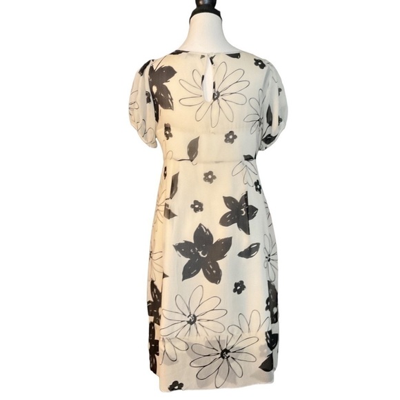 Sandra Angelozzi SILK unique ivory/cream tea length dress black floral sz 6 - Picture 5 of 16